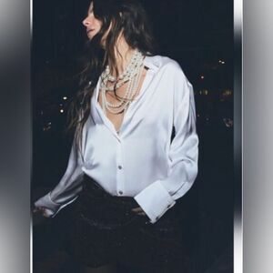 ZARA Satin Silky Effect Lapel Blouse